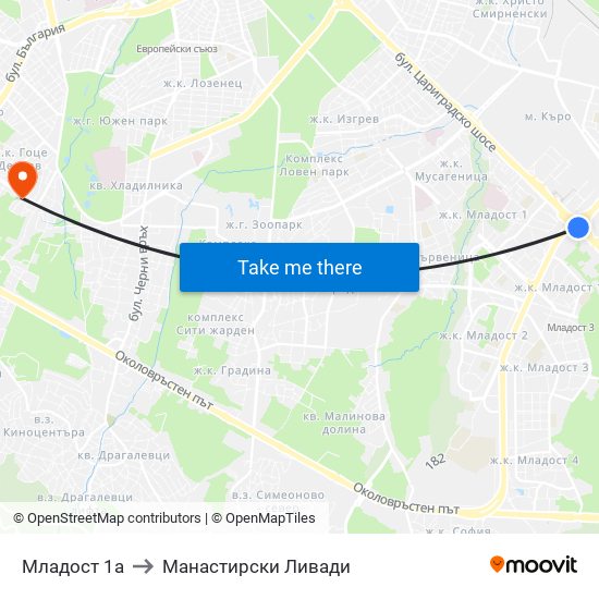 Младост 1а to Манастирски Ливади map