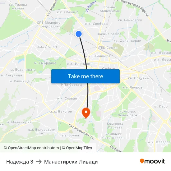 Надежда 3 to Манастирски Ливади map