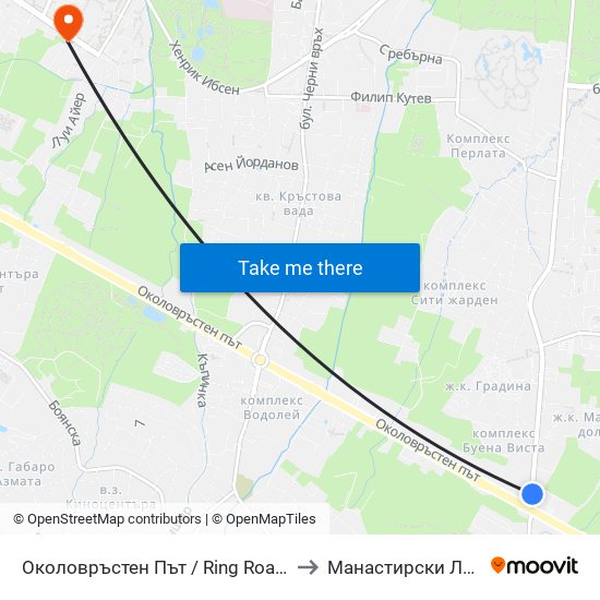 Околовръстен Път / Ring Road (1175) to Манастирски Ливади map