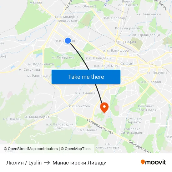 Люлин / Lyulin to Манастирски Ливади map
