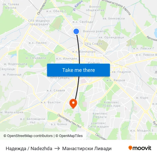 Надежда / Nadezhda to Манастирски Ливади map