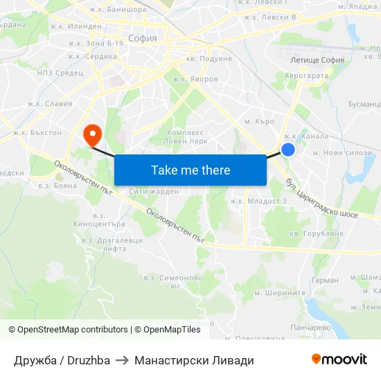 Дружба / Druzhba to Манастирски Ливади map