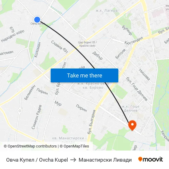 Овча Купел / Ovcha Kupel to Манастирски Ливади map