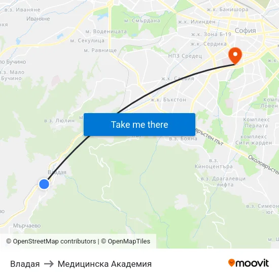 Владая to Медицинска Академия map