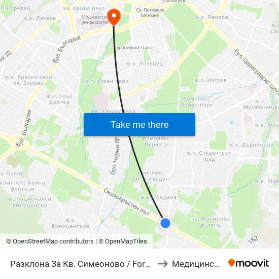 Разклона За Кв. Симеоново / Fork Road To Simeonovo Qr. (1458) to Медицинска Академия map