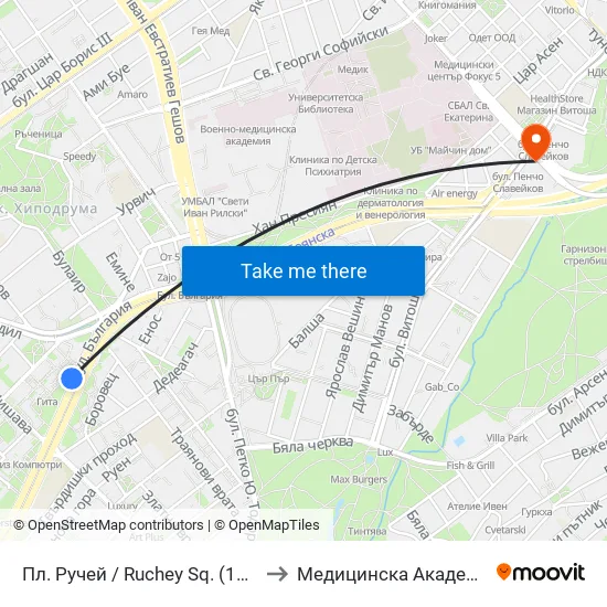 Пл. Ручей / Ruchey Sq. (1306) to Медицинска Академия map