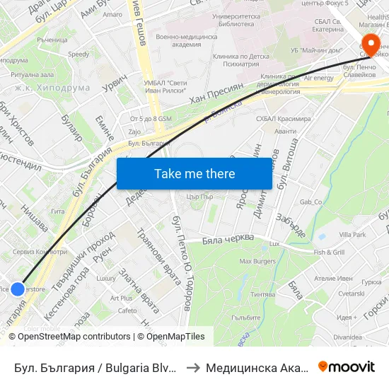 Бул. България / Bulgaria Blvd. (0290) to Медицинска Академия map