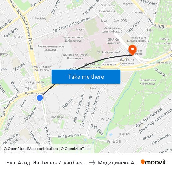 Бул. Акад. Ив. Гешов / Ivan Geshov Blvd. (0270) to Медицинска Академия map
