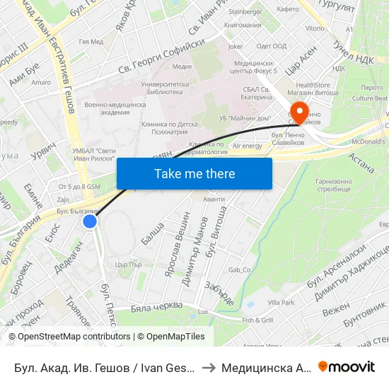 Ⓜ️ Бул. Акад. Ив. Гешов / Ivan Geshov Blvd. (0270) to Медицинска Академия map