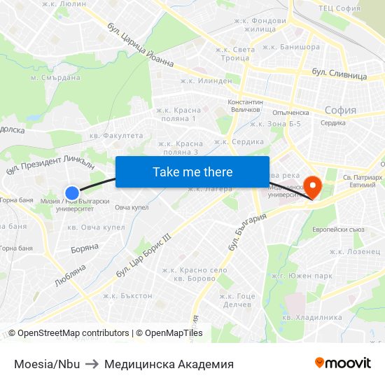 Moesia/Nbu to Медицинска Академия map