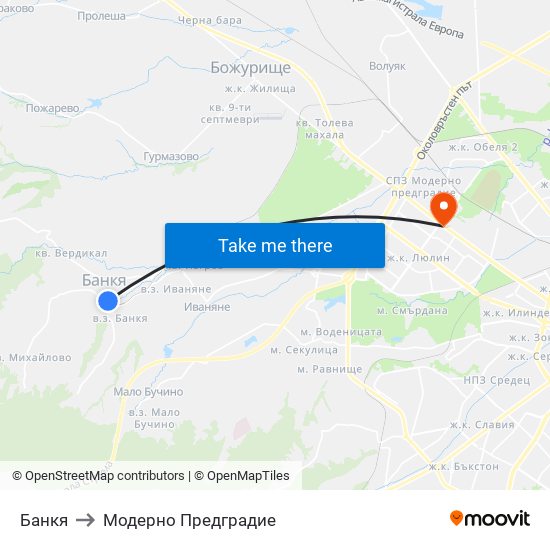 Банкя to Модерно Предградие map