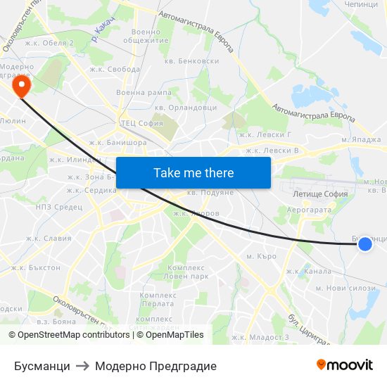 Бусманци to Модерно Предградие map