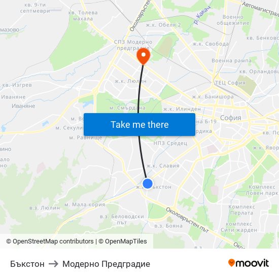 Бъкстон to Модерно Предградие map