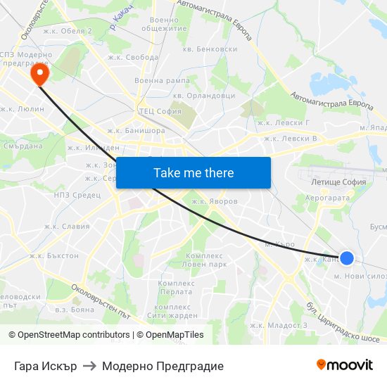 Гара Искър to Модерно Предградие map
