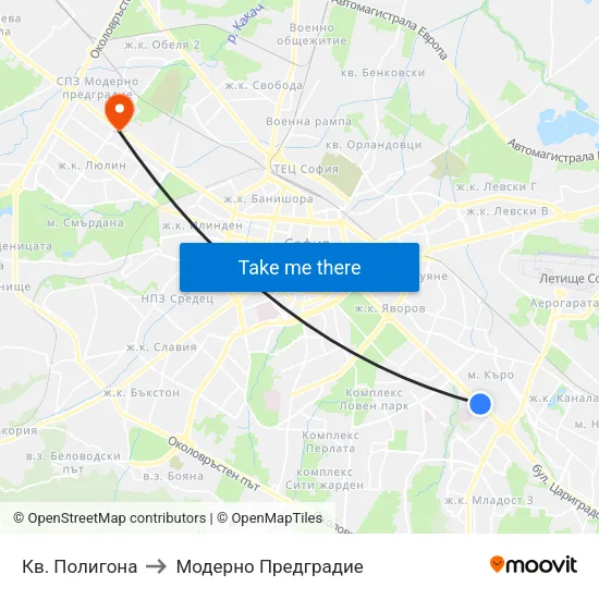 Кв. Полигона to Модерно Предградие map