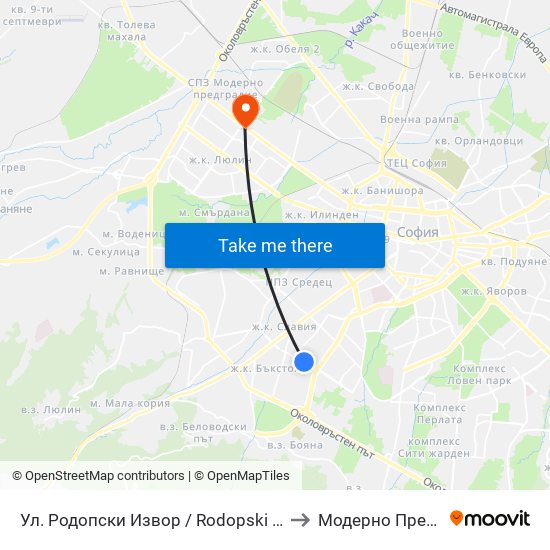 Ул. Родопски Извор / Rodopski Izvor St. (2730) to Модерно Предградие map