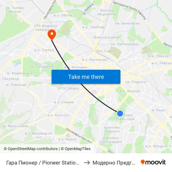 Гара Пионер / Pioneer Station (0465) to Модерно Предградие map