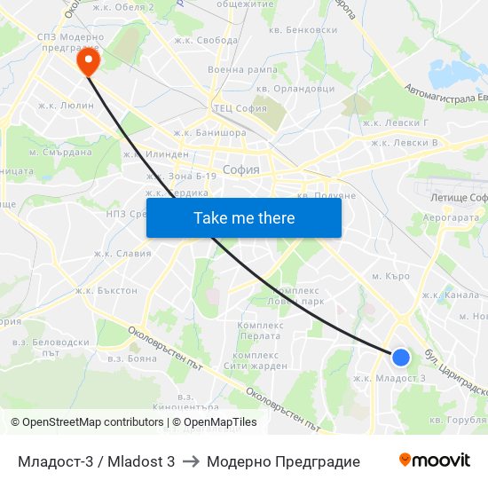 Младост-3 / Mladost 3 to Модерно Предградие map