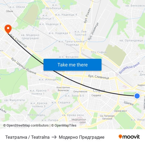 Театрална / Teatralna to Модерно Предградие map