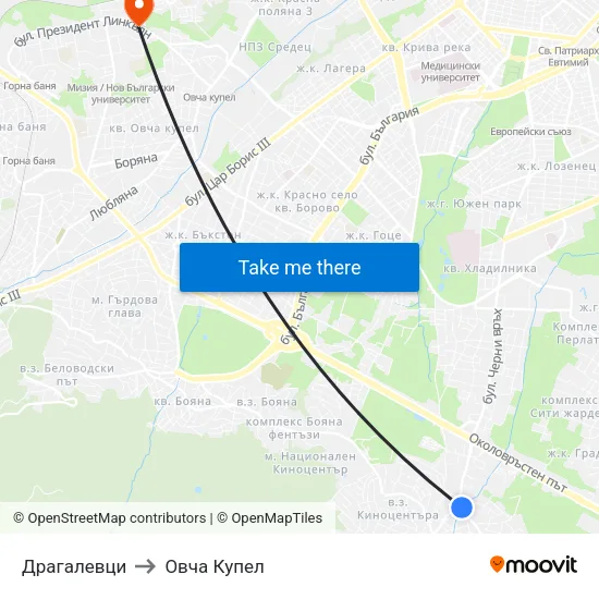Драгалевци to Овча Купел map
