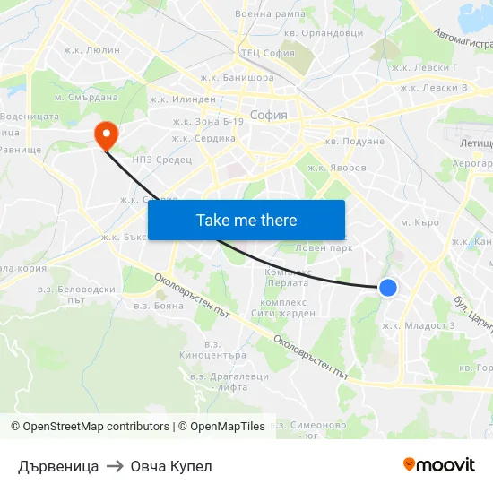 Дървеница to Овча Купел map