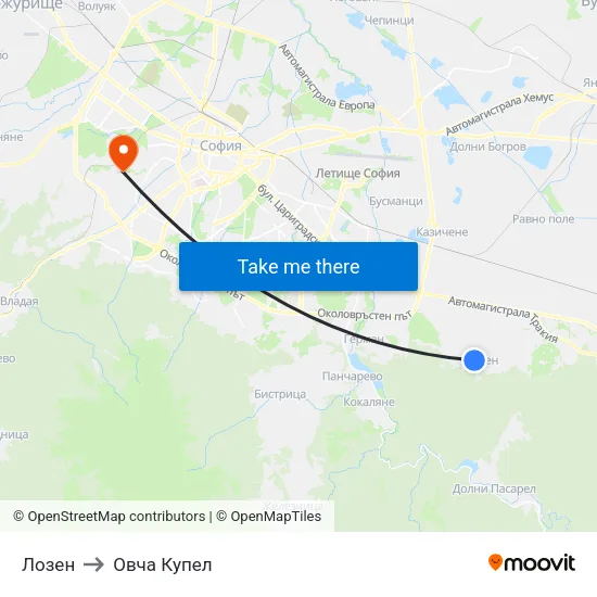 Лозен to Овча Купел map