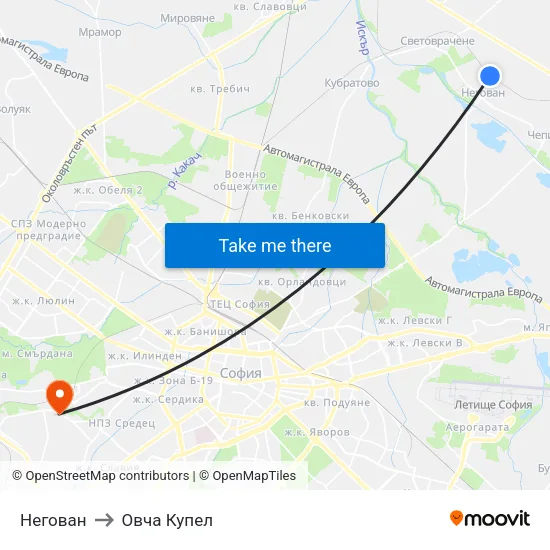 Негован to Овча Купел map