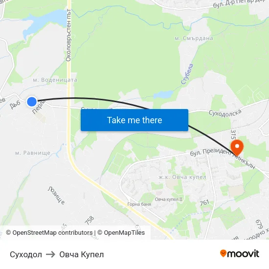 Суходол to Овча Купел map