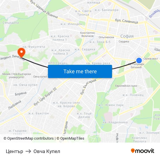 Център to Овча Купел map