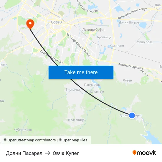 Долни Пасарел to Овча Купел map