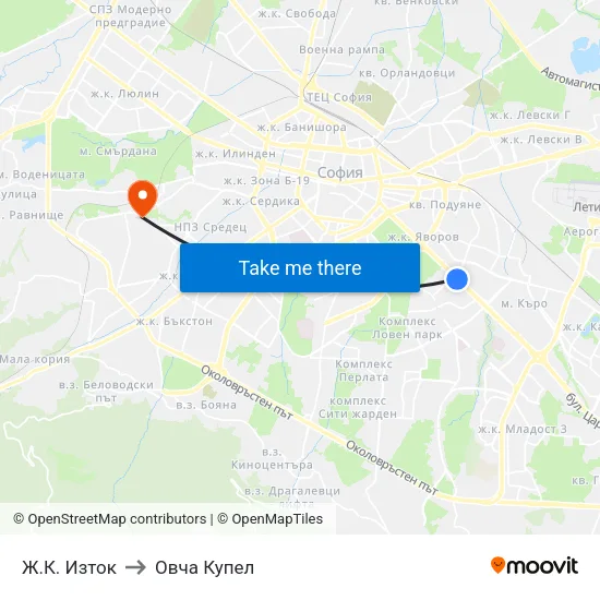 Ж.К. Изток to Овча Купел map
