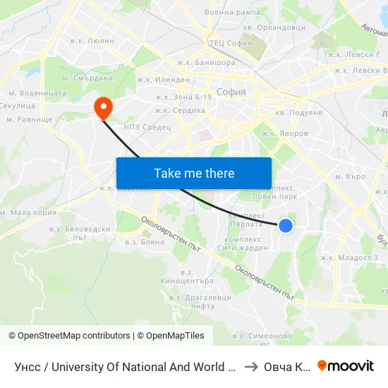 🎓 Унсс / University Of National And World Economy (1692) to Овча Купел map