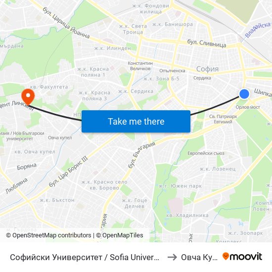Софийски Университет / Sofia University (1700) to Овча Купел map