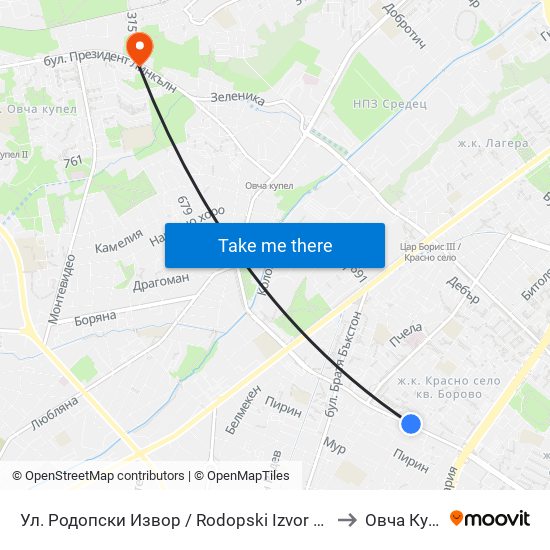 Ул. Родопски Извор / Rodopski Izvor St. (2730) to Овча Купел map
