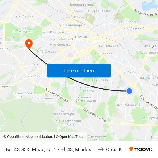 Бл. 43 Ж.К. Младост 1 / Bl. 43, Mladost 1 Qr. (0218) to Овча Купел map