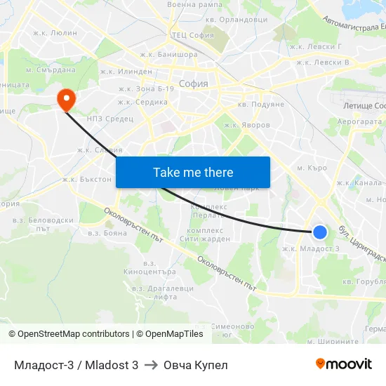 Младост 3 / Mladost 3 to Овча Купел map