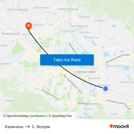 Казичене to С. Волуяк map