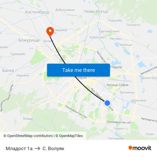 Младост 1а to С. Волуяк map