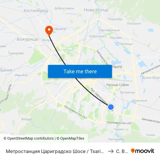 Ⓜ️ Метростанция Цариградско Шосе / Tsarigradsko Shosse Metro Station (1016) to С. Волуяк map