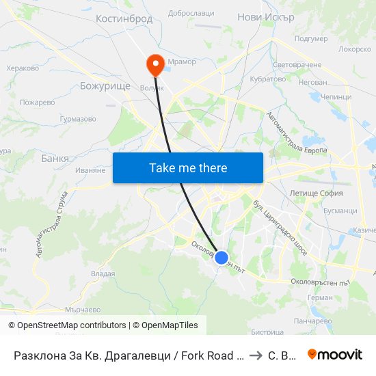 Разклона За Кв. Драгалевци / Fork Road To Dragalevtsi Qr. (1457) to С. Волуяк map