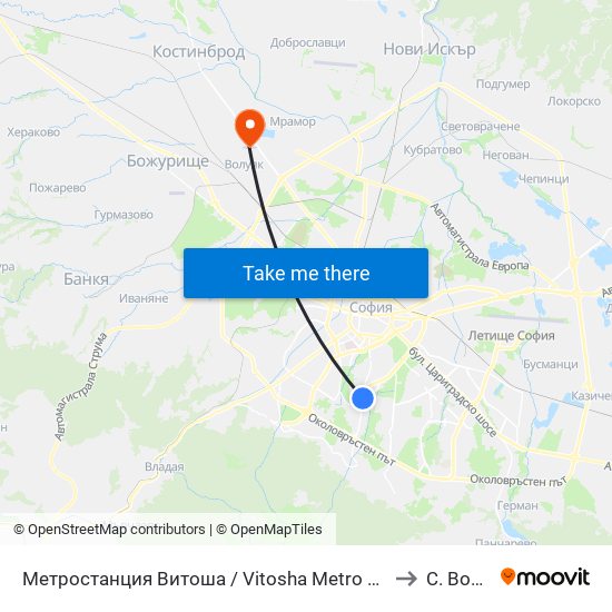 Метростанция Витоша / Vitosha Metro Station (2654) to С. Волуяк map