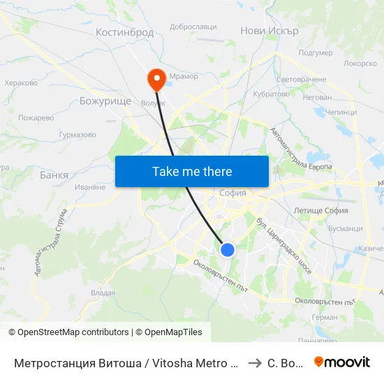Ⓜ️ Метростанция Витоша / Vitosha Metro Station (2654) to С. Волуяк map
