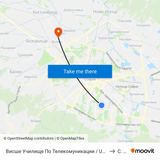Висше Училище По Телекомуникации / University Of Telecommunications And Post (1397) to С. Волуяк map
