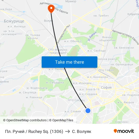 Пл. Ручей / Ruchey Sq. (1306) to С. Волуяк map