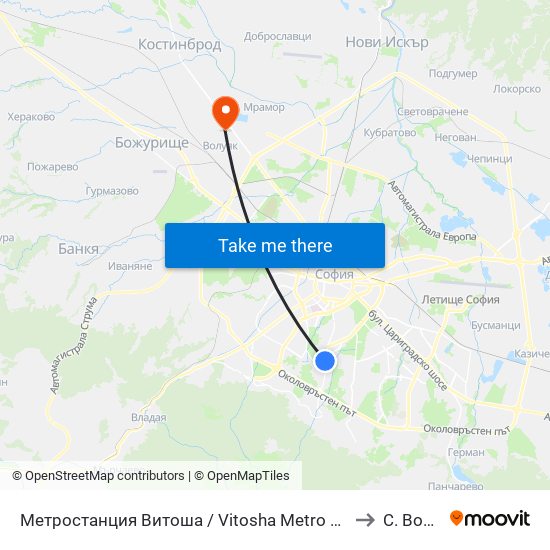 Метростанция Витоша / Vitosha Metro Station (2756) to С. Волуяк map