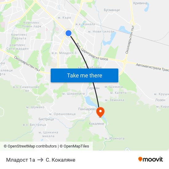 Младост 1а to С. Кокаляне map