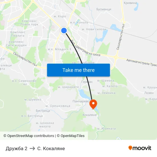 Дружба 2 to С. Кокаляне map