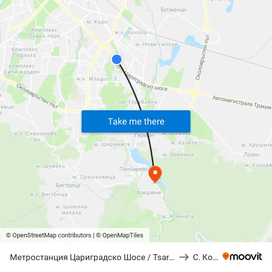 Ⓜ️ Метростанция Цариградско Шосе / Tsarigradsko Shosse Metro Station (1016) to С. Кокаляне map