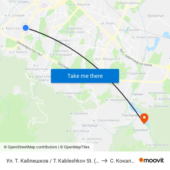 Ул. Т. Каблешков / T. Kableshkov St. (2213) to С. Кокаляне map