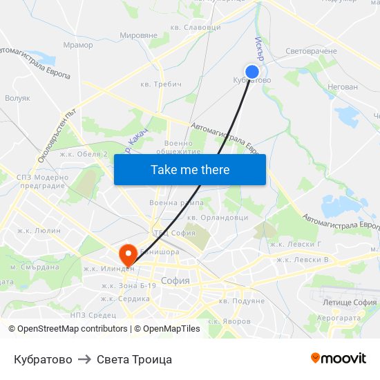 Кубратово to Света Троица map